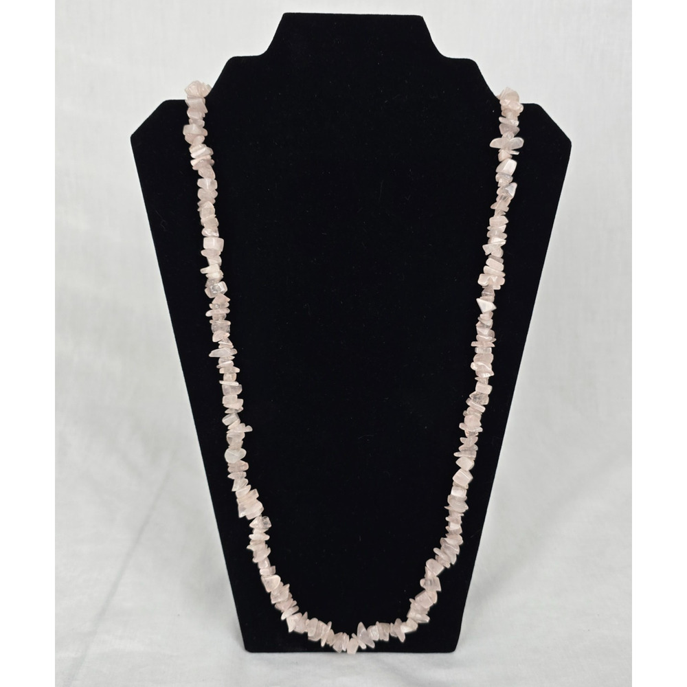 Pink Rose Quartz Chip Beaded 34" Necklace EUC